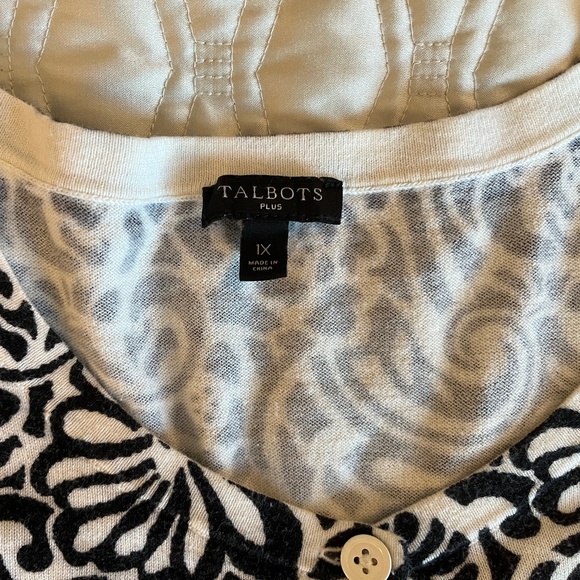 Talbots Black and White Print Fine Knit Sweater with 3/4 Sleeves in Size 1X - Picture 4 of 9